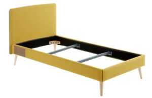Hořčicově žlutá látková jednolůžková postel Kave Home Dyla 90 x 190 cm