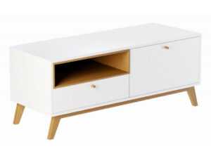 ARBYD Bílý TV stolek Thia s dubovou podnoží  120 x 45 cm