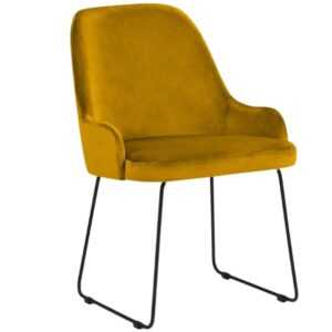 Žlutá sametová jídelní židle MICADONI OLIVINE
