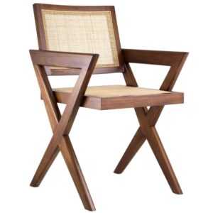 Hnědá dřevěná jídelní židle Eichholtz Augustin s ratanovým výpletem