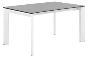 Světle šedý keramický rozkládací jídelní stůl Somcasa Tamara 160/240 x 90 cm s bílou podnoží