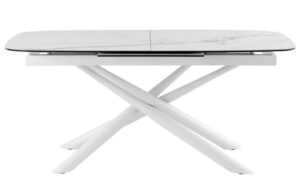 Světle šedý keramický rozkládací jídelní stůl Somcasa Ness 177/237 x 95 cm s bílou podnoží