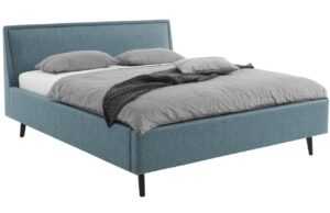 Šedo modrá látková dvoulůžková postel Meise Möbel Frieda 140 x 200 cm s černou podnoží