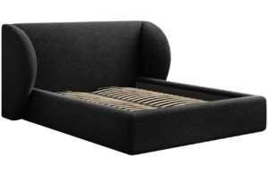 Černá žinylková dvoulůžková postel MICADONI Miley 140 x 200 cm s úložným prostorem