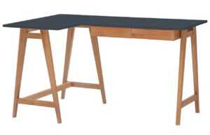 Tmavě šedý lakovaný rohový pracovní stůl RAGABA LUKA 135 x 85 cm s dubovou podnoží