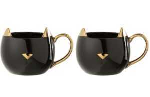 Set dvou černo zlatých keramických hrnků J-line Kitty 400 ml
