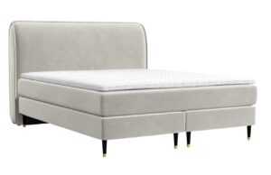 Maison de Rêve Světle béžová sametová postel boxspring OFFO 160 x 200 cm