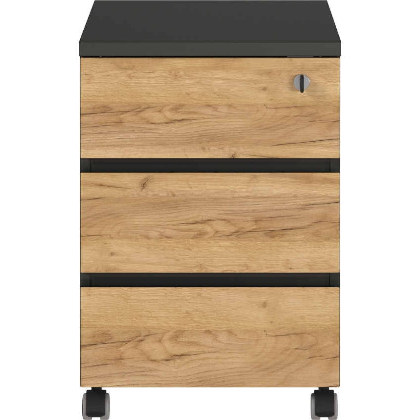 Germania Grafitově šedý pojízdný kontejner Lissabon 41 x 50 cm s dubovým dekorem