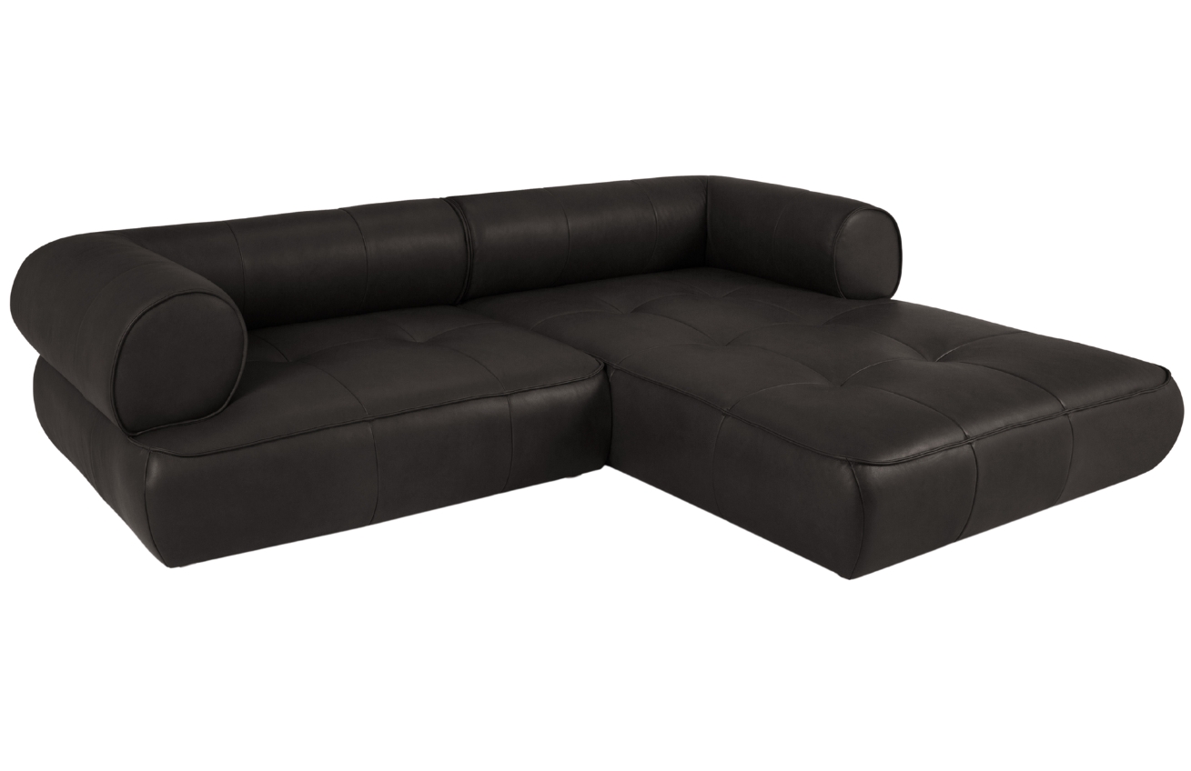 Maison Heritage Černá kožená rohová pohovka Lily 261 cm