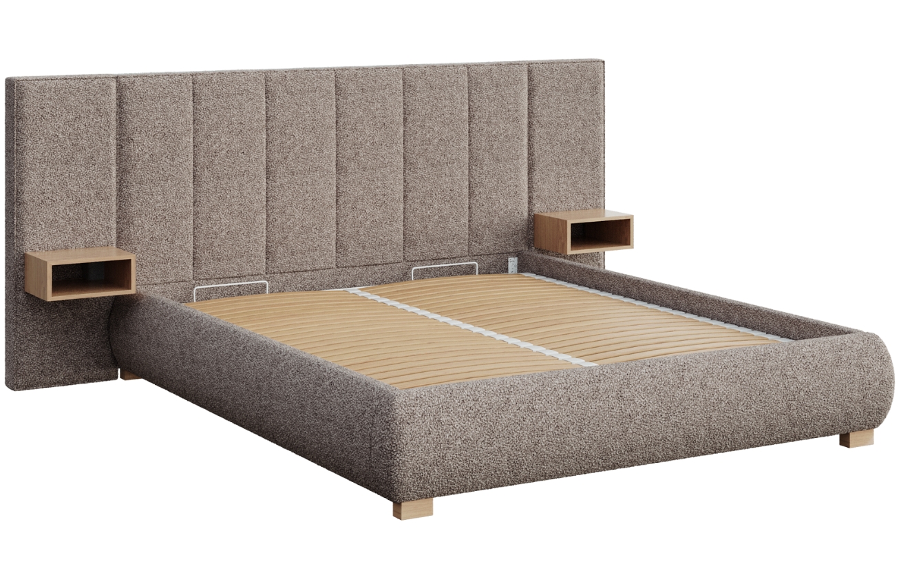 Mesonica Hnědá dvoulůžková postel Fioro 180 x 200 cm s prošíváním