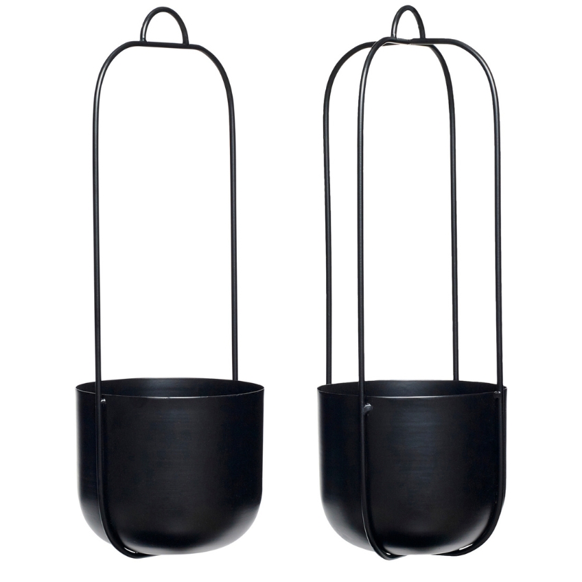 Set černých kovových závěsných květináčů Hübsch Lotus Ø 16 cm