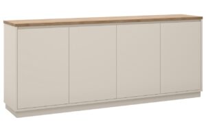 Marckeric Krémová lakovaná komoda Loreta 201 x 40 cm s dubovým dekorem