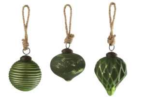 J-line Set tří skleněných zelených vánočních ozdob Joslie 7