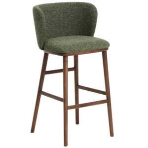 Kave Home Zelená barová židle Ciselia 75 cm s ořechovou podnoží