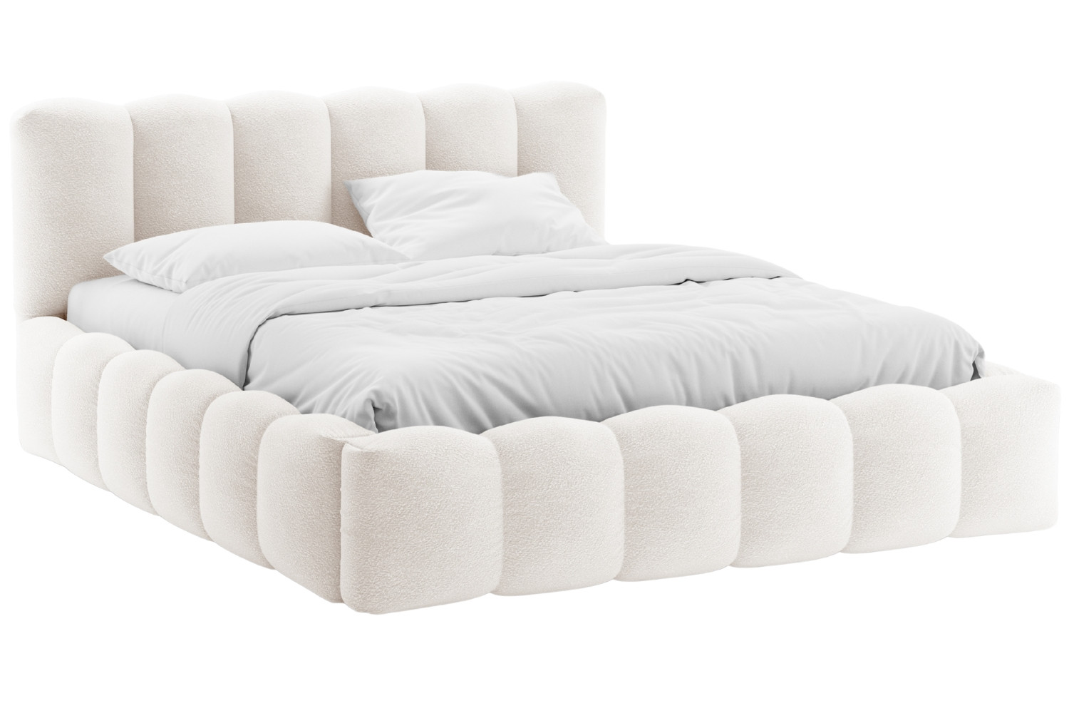 Micadoni Bílá bouclé dvoulůžková postel Lupine 160 x 200 cm s úložným prostorem