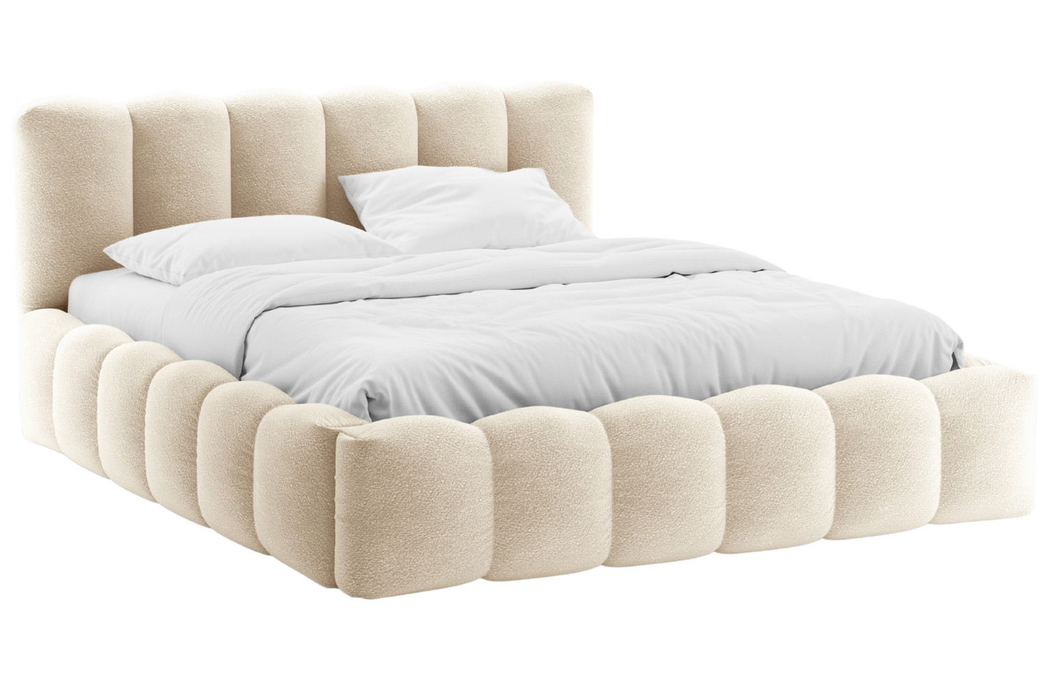 Micadoni Béžová bouclé dvoulůžková postel Lupine 160 x 200 cm s úložným prostorem