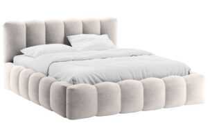 Micadoni Světle šedá bouclé dvoulůžková postel Lupine 160 x 200 cm s úložným prostorem