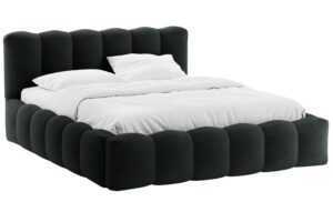 Micadoni Černá bouclé dvoulůžková postel Lupine 160 x 200 cm s úložným prostorem