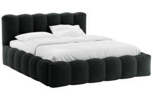 Micadoni Černá bouclé dvoulůžková postel Lupine 160 x 200 cm s úložným prostorem