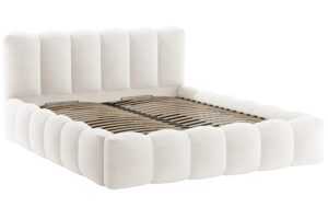 Micadoni Bílá bouclé dvoulůžková postel Lupine 180 x 200 cm s úložným prostorem