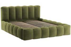 Micadoni Zelená bouclé dvoulůžková postel Lupine 180 x 200 cm s úložným prostorem