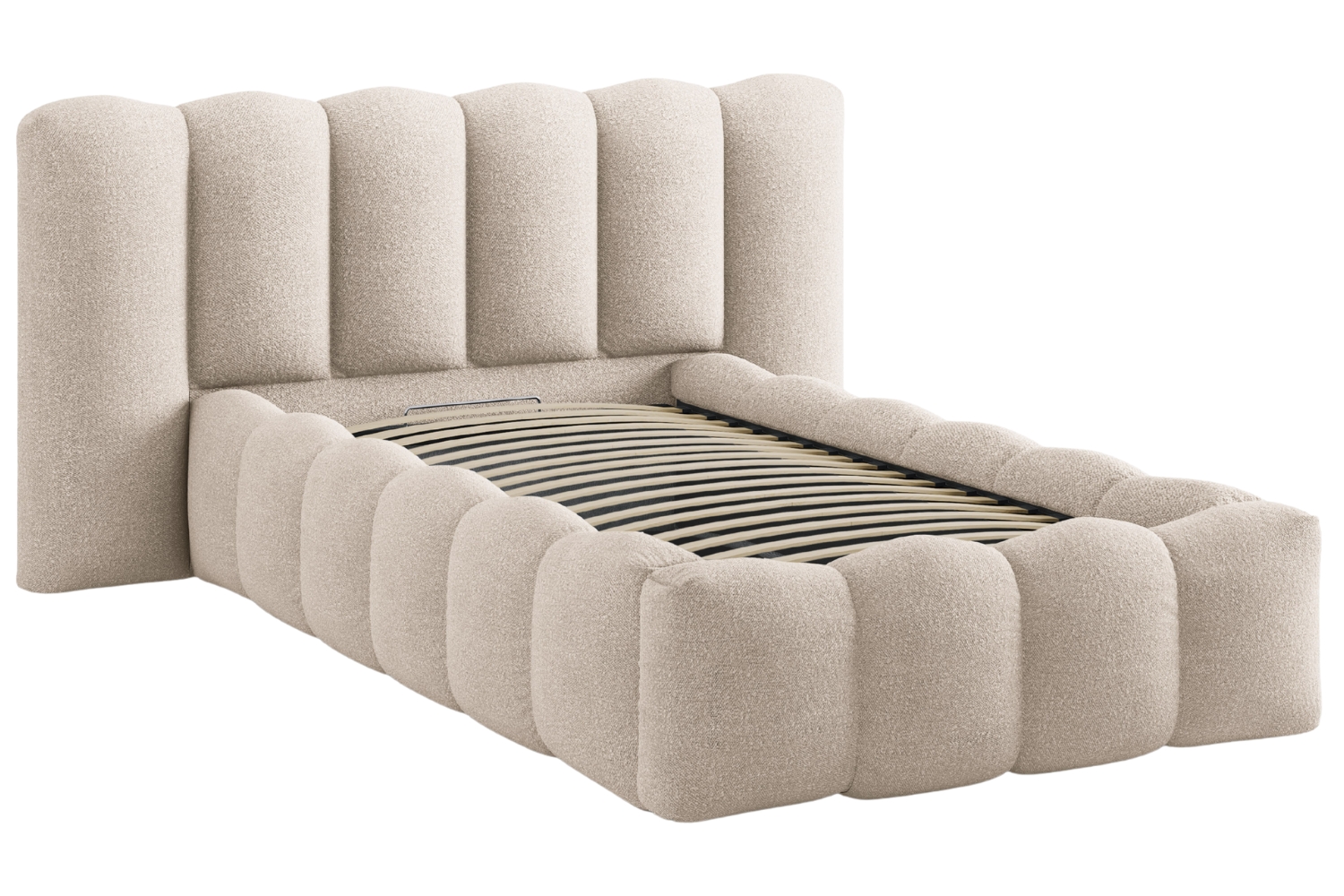 Micadoni Béžová bouclé postel Lupine 90 x 200 cm s úložným prostorem