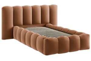 Micadoni Terakotově oranžová sametová postel Lupine 90 x 200 cm s úložným prostorem