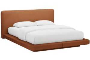 Micadoni Terakotově oranžová bouclé dvoulůžková postel Linea 180 x 200 cm