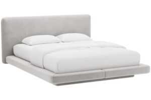 Micadoni Světle šedá sametová dvoulůžková postel Linea 160 x 200 cm