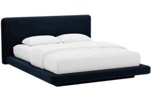 Micadoni Královsky modrá sametová dvoulůžková postel Linea 160 x 200 cm