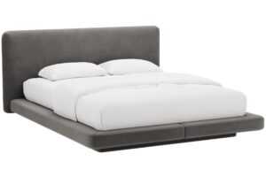Micadoni Tmavě šedá sametová dvoulůžková postel Linea 160 x 200 cm
