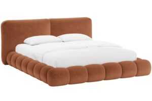 Micadoni Terakotově oranžová žinylková dvoulůžková postel Solange 160 x 200 cm