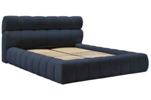 Bobochic Paris Tmavě modrá bouclé dvoulůžková postel Mont-Blanc 160 x 200 cm s úložným prostorem