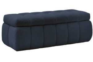 Bobochic Paris Tmavě modrá bouclé lavice Mont-Blanc 144 cm s úložným prostorem
